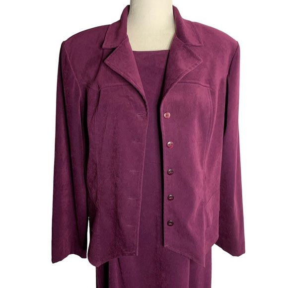 Vintage 90s Sag Harbor Suit Dress 12 Purple Sleeveless Zip Button Up Jacket - Picture 2 of 9